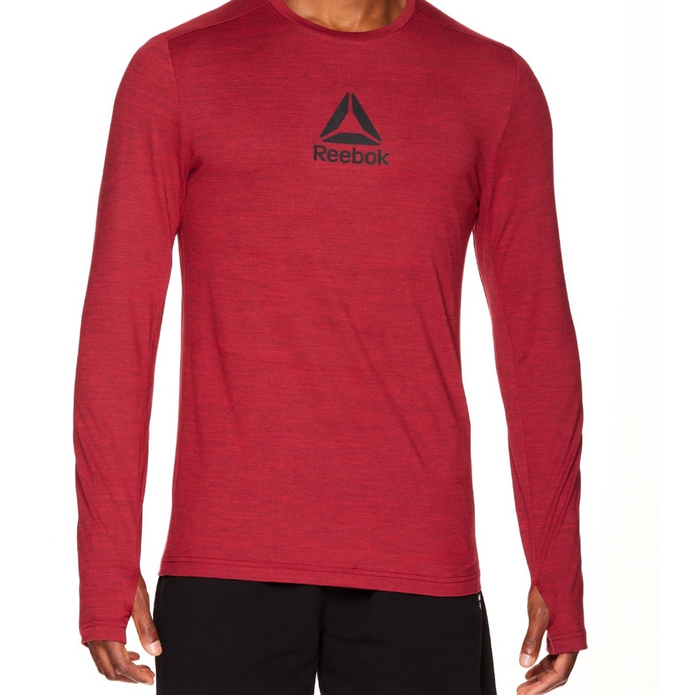 👟🏃‍♂️ Reebok Men’s Heathered RED long sleeve Color GARNET HEATHER
